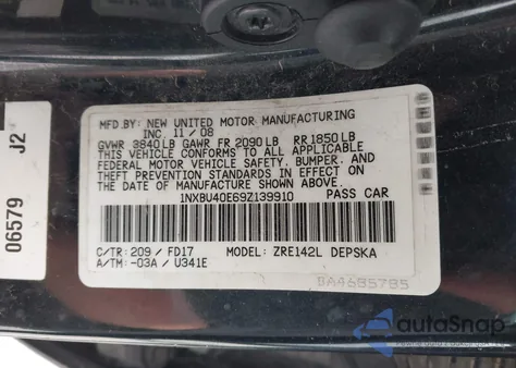 2009 Toyota Corolla S z USA, uszkodzony, nr VIN 1NXBU40E69Z139910